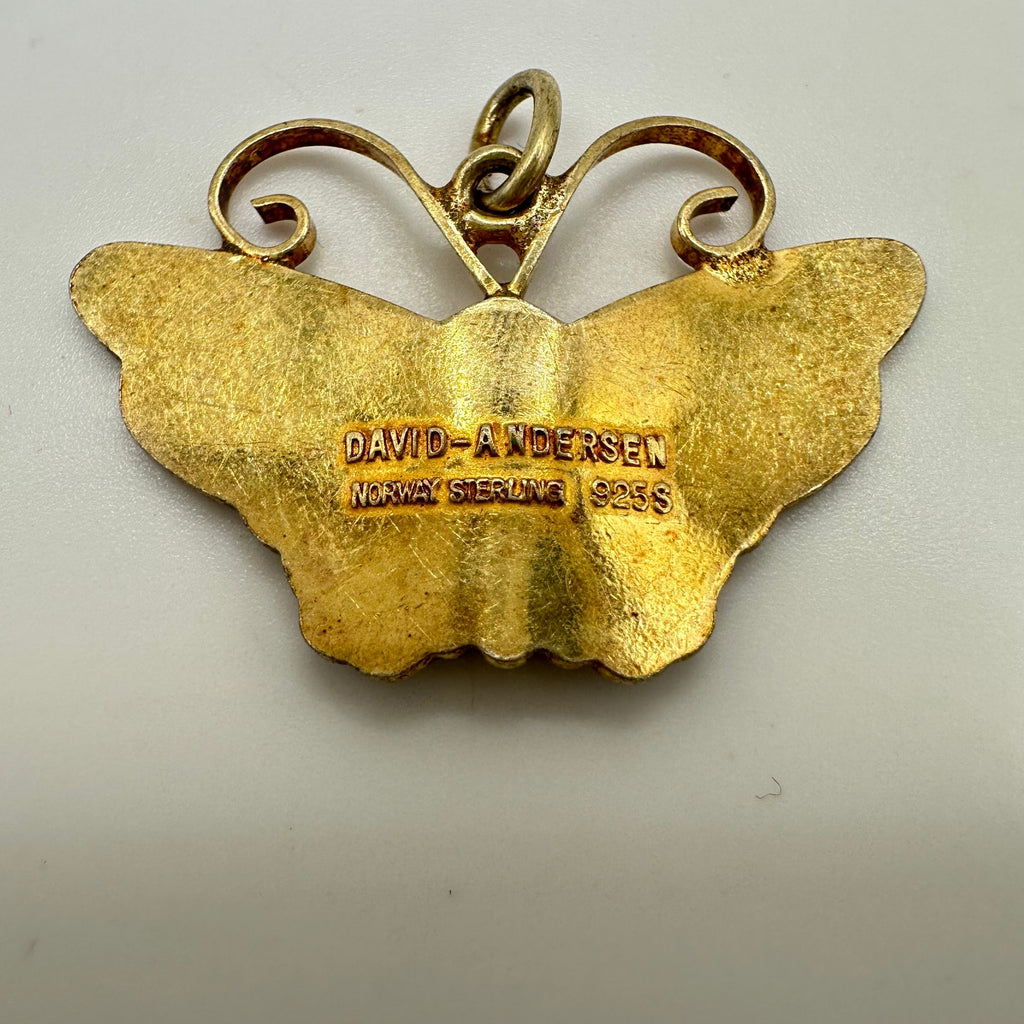 David Andersen Norwegian sterling silver gold vermeil enamel butterfly pendant