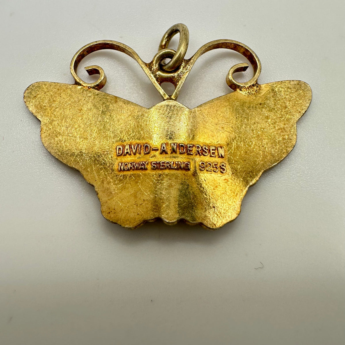 David Andersen Norwegian sterling silver gold vermeil enamel butterfly pendant
