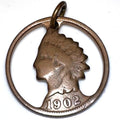 Antique 1902 antique American Indian Head Penny coin cut out pendant charm