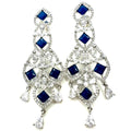 Silver tone blue faux sapphire clear cubic zirconia CZ drop post earrings