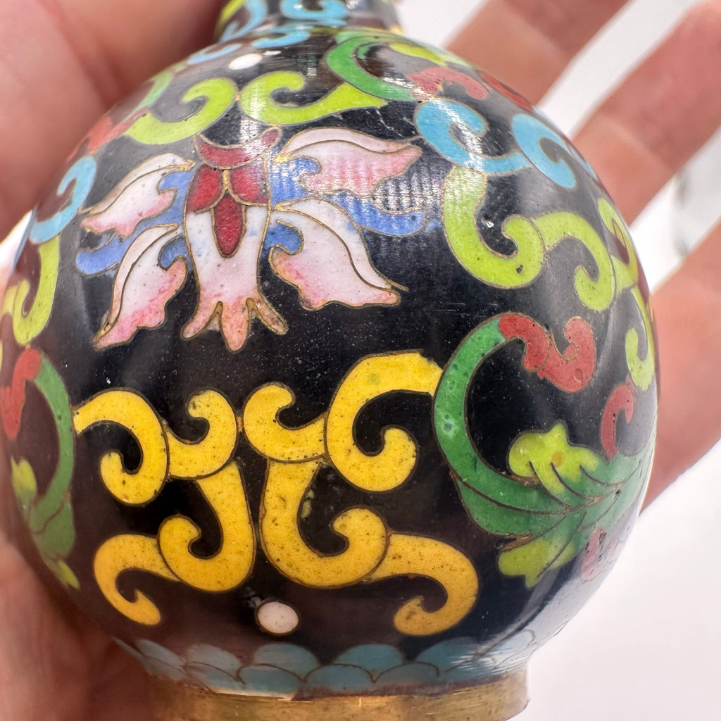 Vintage Chinese cloisonné enamel vase guilloche bird semiprecious flowers tree