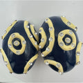 1980s vintage navy blue enamel cream rhinestones statement clip on earrings