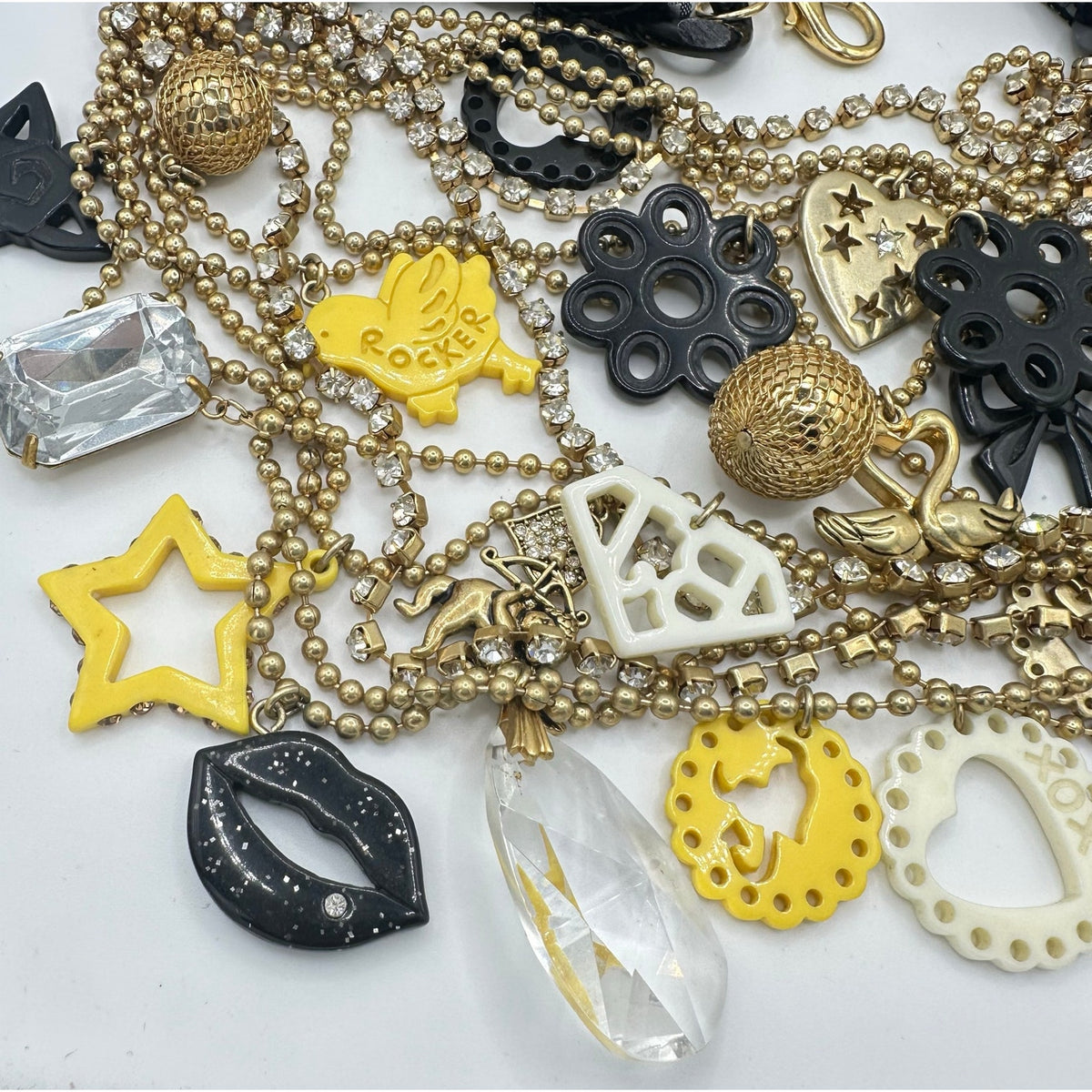 Betsey Johnson Rocker Chic gold tone charms necklace bracelet earrings set