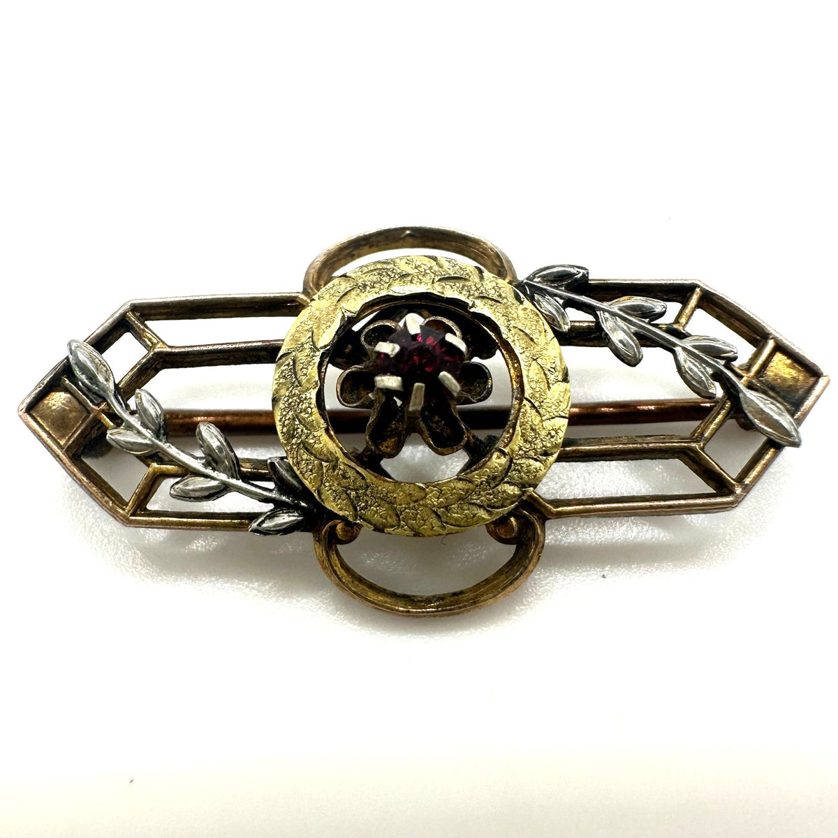 Cheever Tweedy antique Edwardian 1900s gold filled red glass paste brooch pin