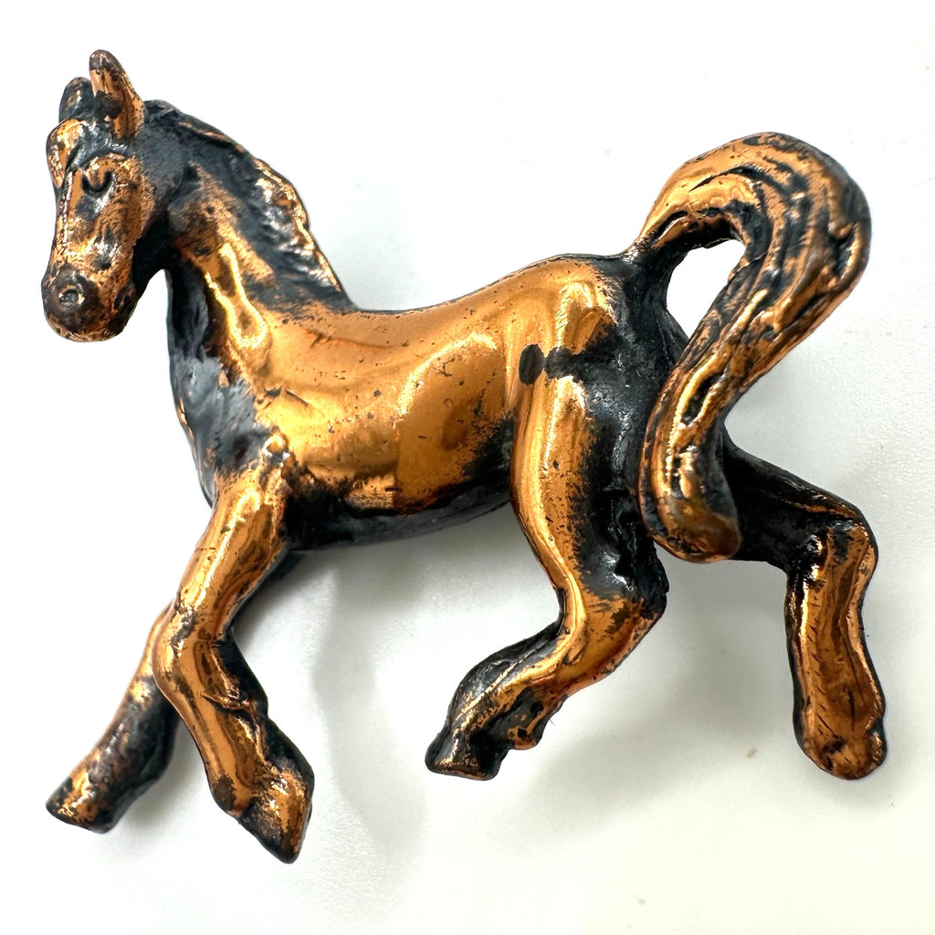 Vintage midcentury solid copper gold tone 3D horse figural brooch pin