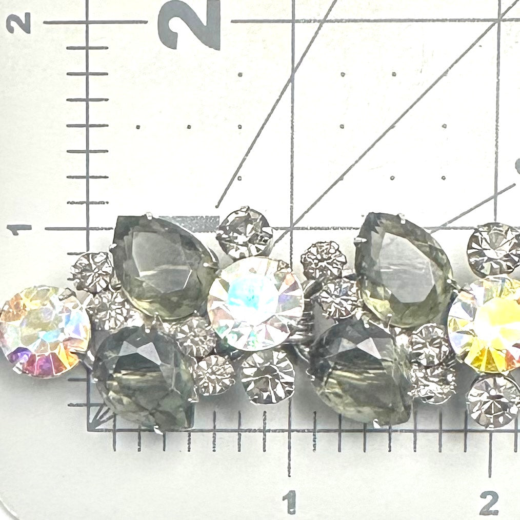 Juliana 1960s vintage book piece silver tone AB gray glass rhinestones necklace