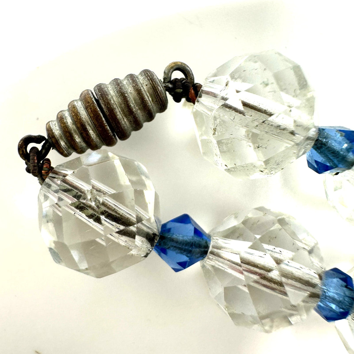 Antique Art Deco 1920s 1930s clear blue faceted Czech glass beads 22" necklace