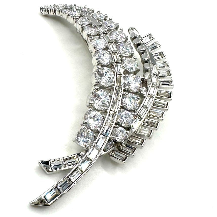 Nolan Miller vintage large silver tone clear CZs baguettes rhinestones brooch