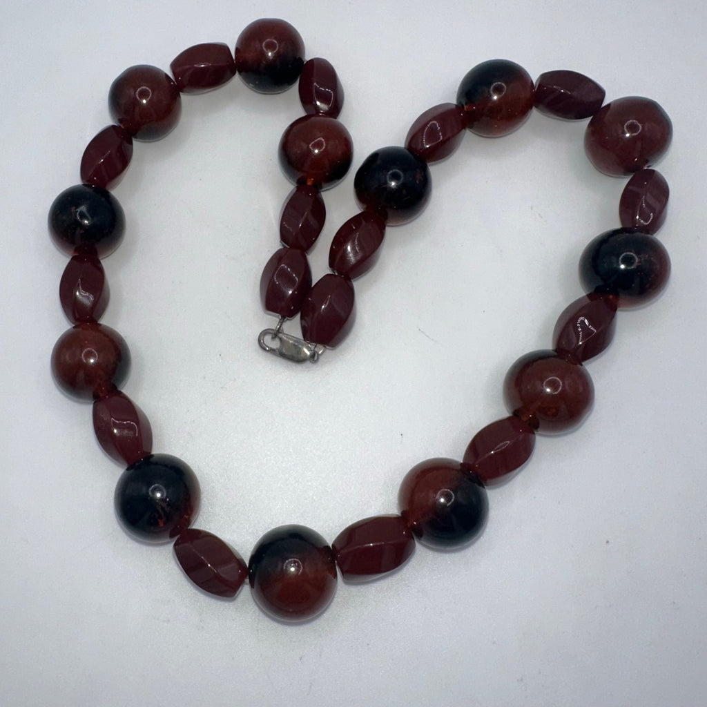 Handmade black brown heavy speckled glass beads beaded sterling clasp necklace