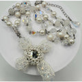 Handmade clear AB white opalite glass faux pearls cross beads beaded necklace