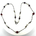 Vintage 925 sterling silver real pearls garnets quartz beaded chain 19" necklace