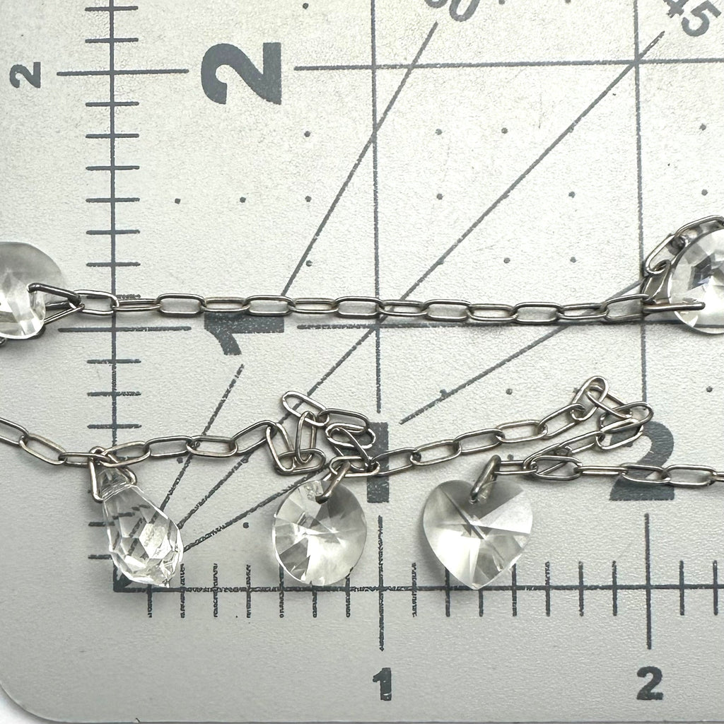 Vintage 12kt white gold filled silver tone clear glass briolettes 29.5" necklace