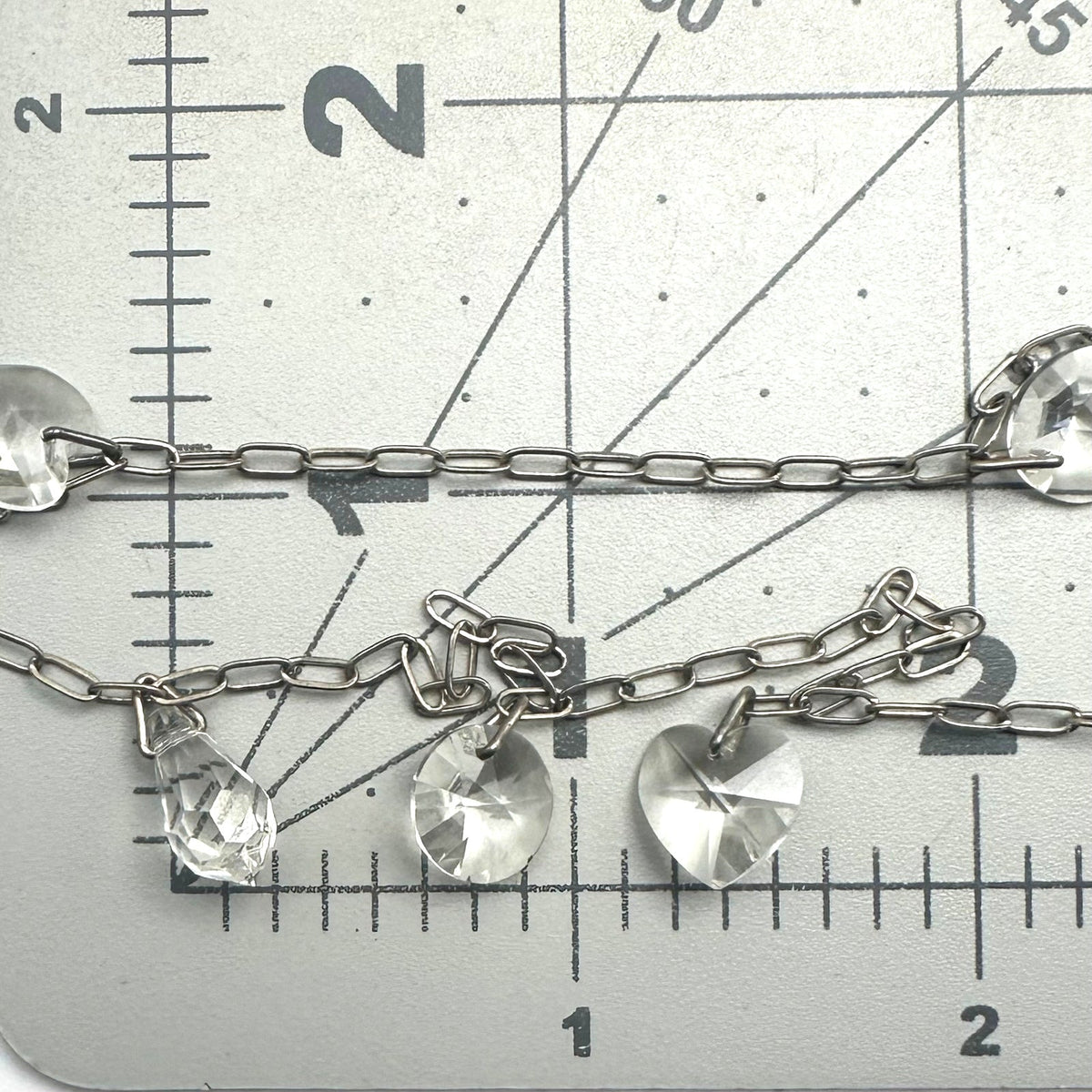 Vintage 12kt white gold filled silver tone clear glass briolettes 29.5" necklace