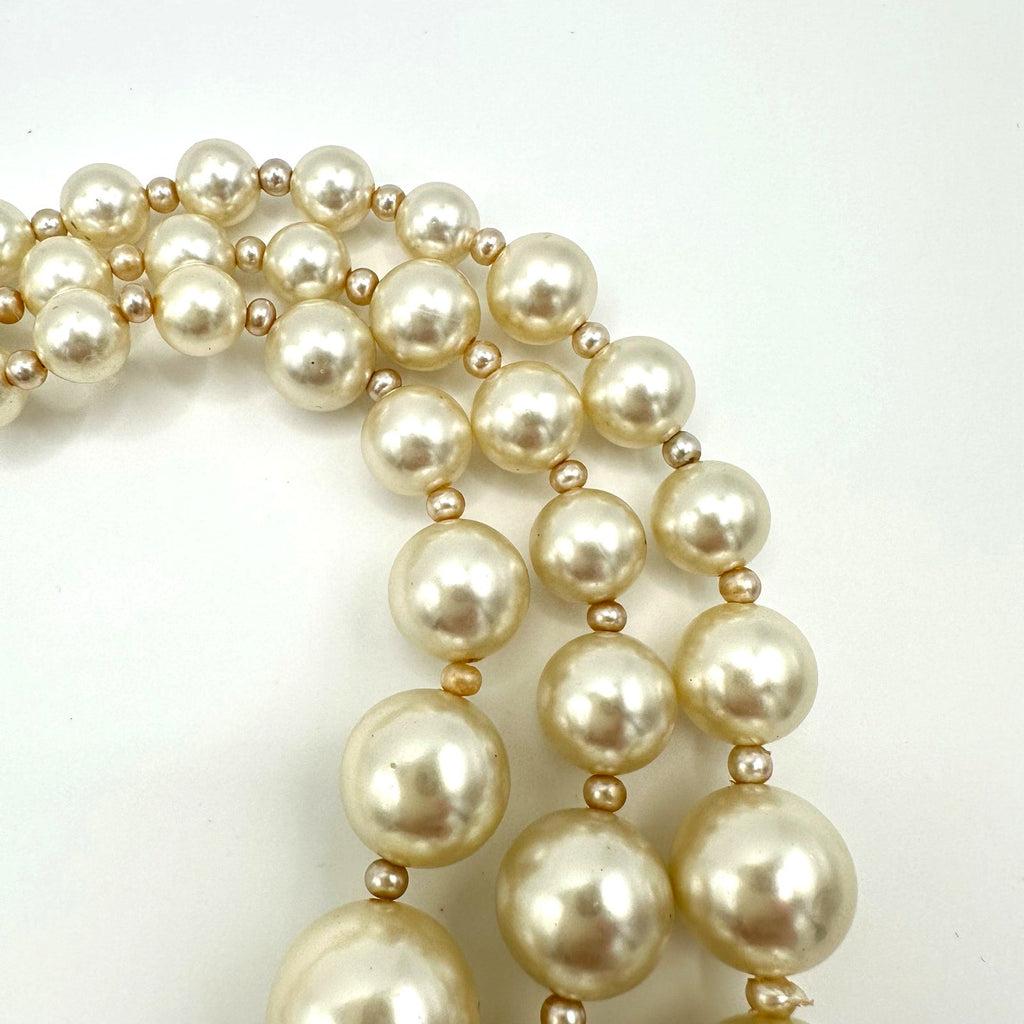 Japan vintage 3 multi strand lucite faux pearls AB beaded graduated necklace