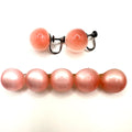 Vintage silver tone pink moonglow lucite bar brooch screw back earrings set