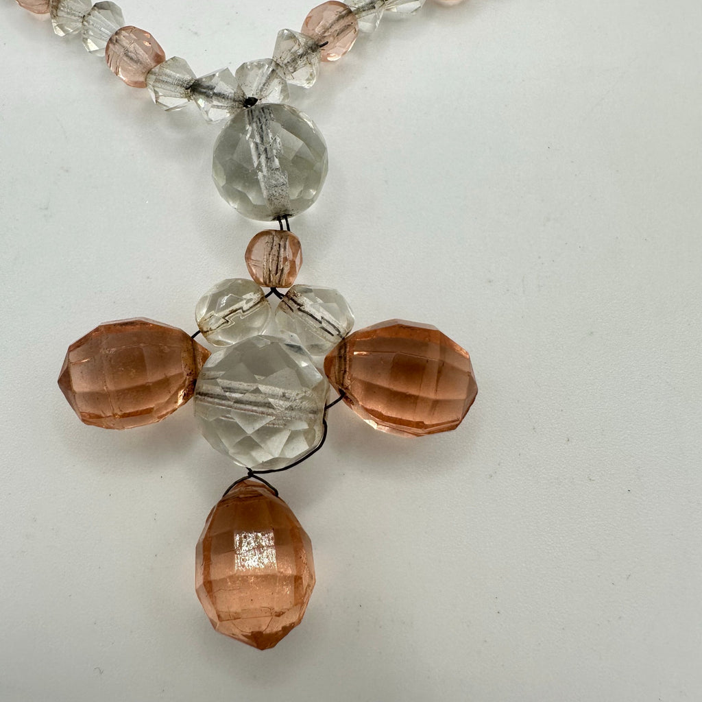 Antique Art Deco 1930s clear peach Czech glass beads beaded graduated necklace