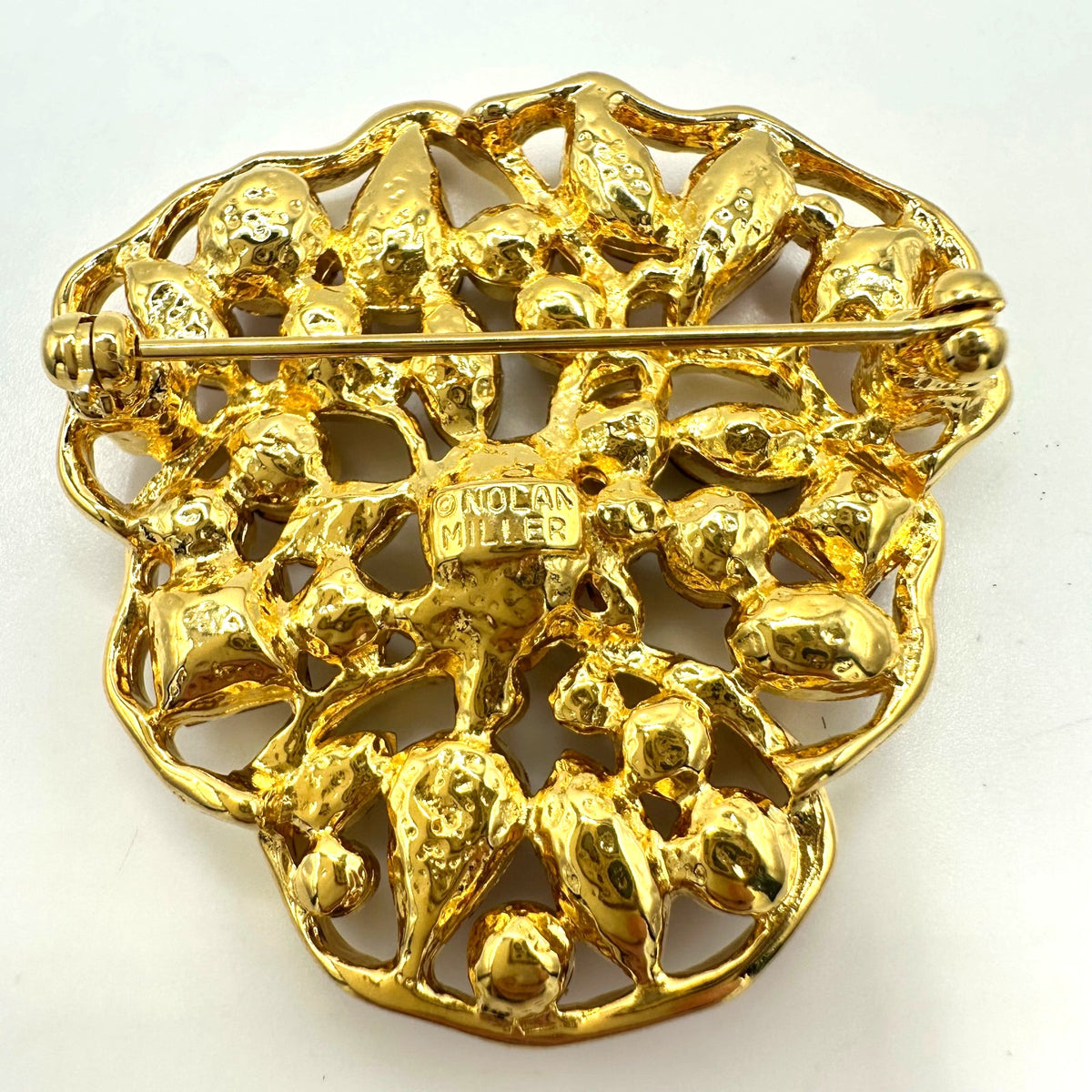 Nolan Miller vintage gold tone purple topaz rhinestones pansy flower brooch