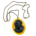 Antique Art Deco 1920s butterscotch celluloid cameo gold filled 25” necklace