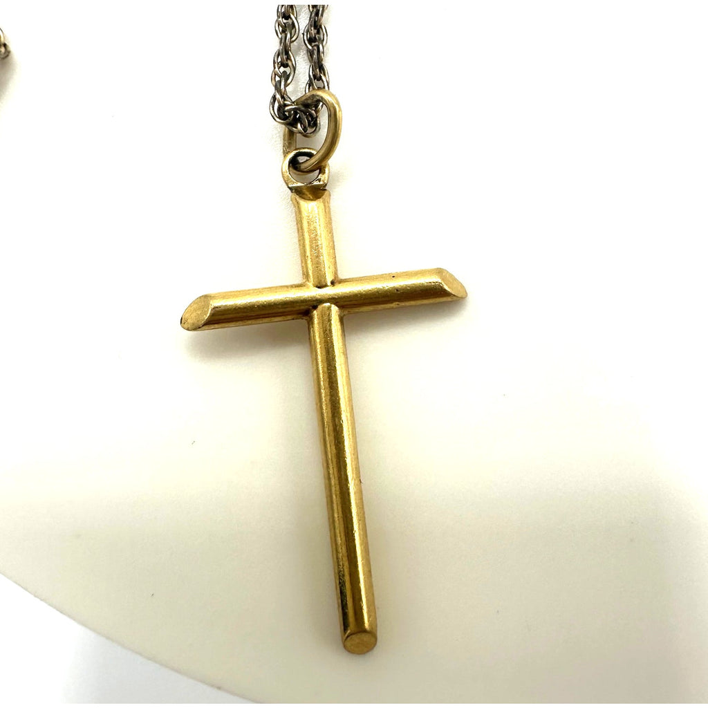 TruKay vintage 14kt gold filled cross pendant on 12kt GF 19.75” chain necklace