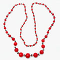Antique Art Deco 1930s red black Czech glass beads beaded graduated 33” necklace