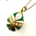 Vintage Russian Kokoshnik gilt sterling silver green enamel egg pendant necklace