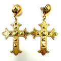 Vintage gold tone dangle drop cross domed post statement earrings 3"