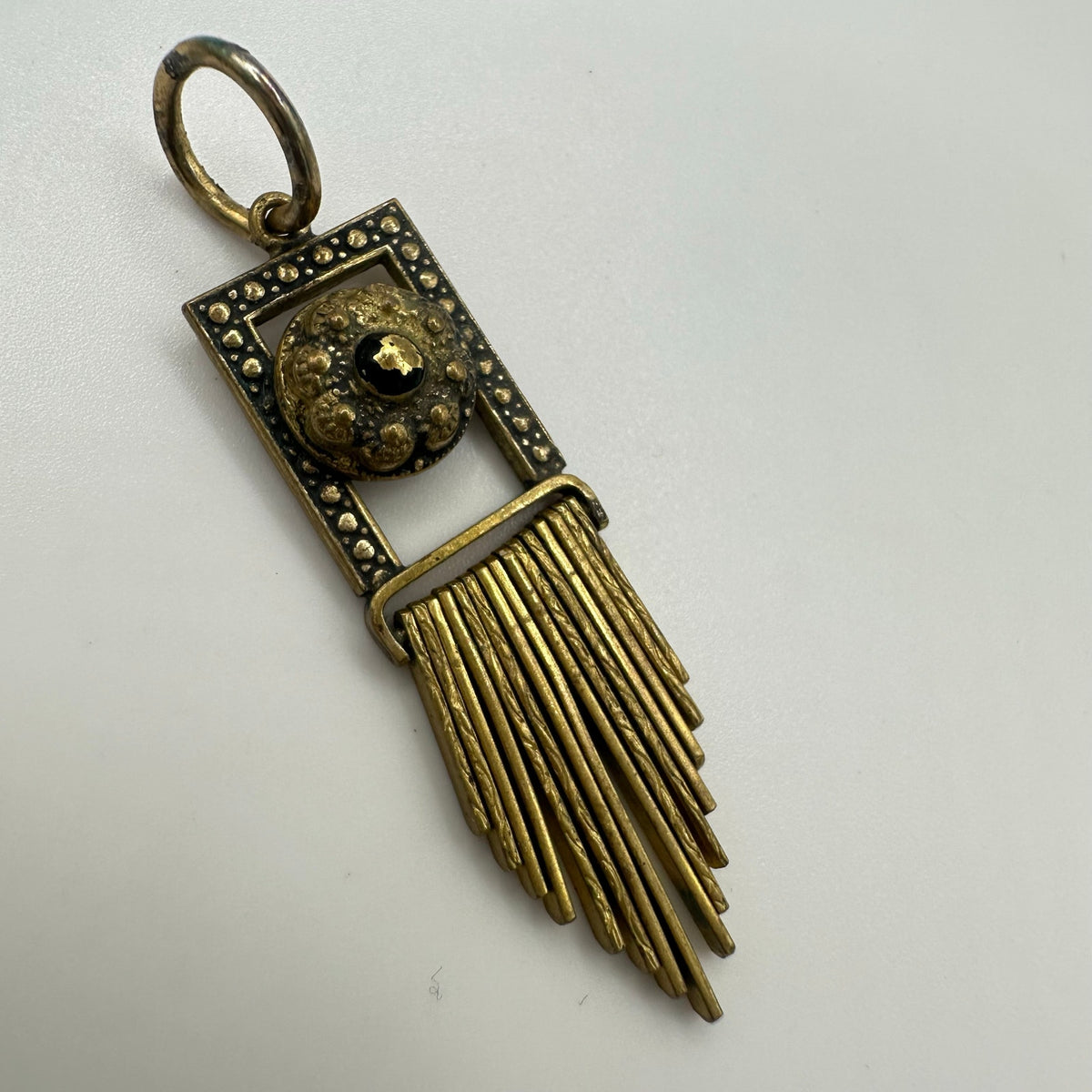 Antique Victorian gold gilt Etruscan Revival tassel fringe brass pendant charm