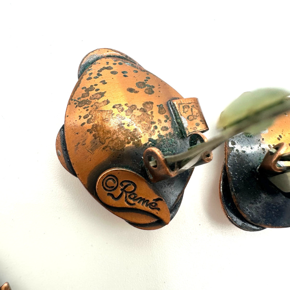 Ramé vintage solid copper modernist teardrop necklace clip on earrings set