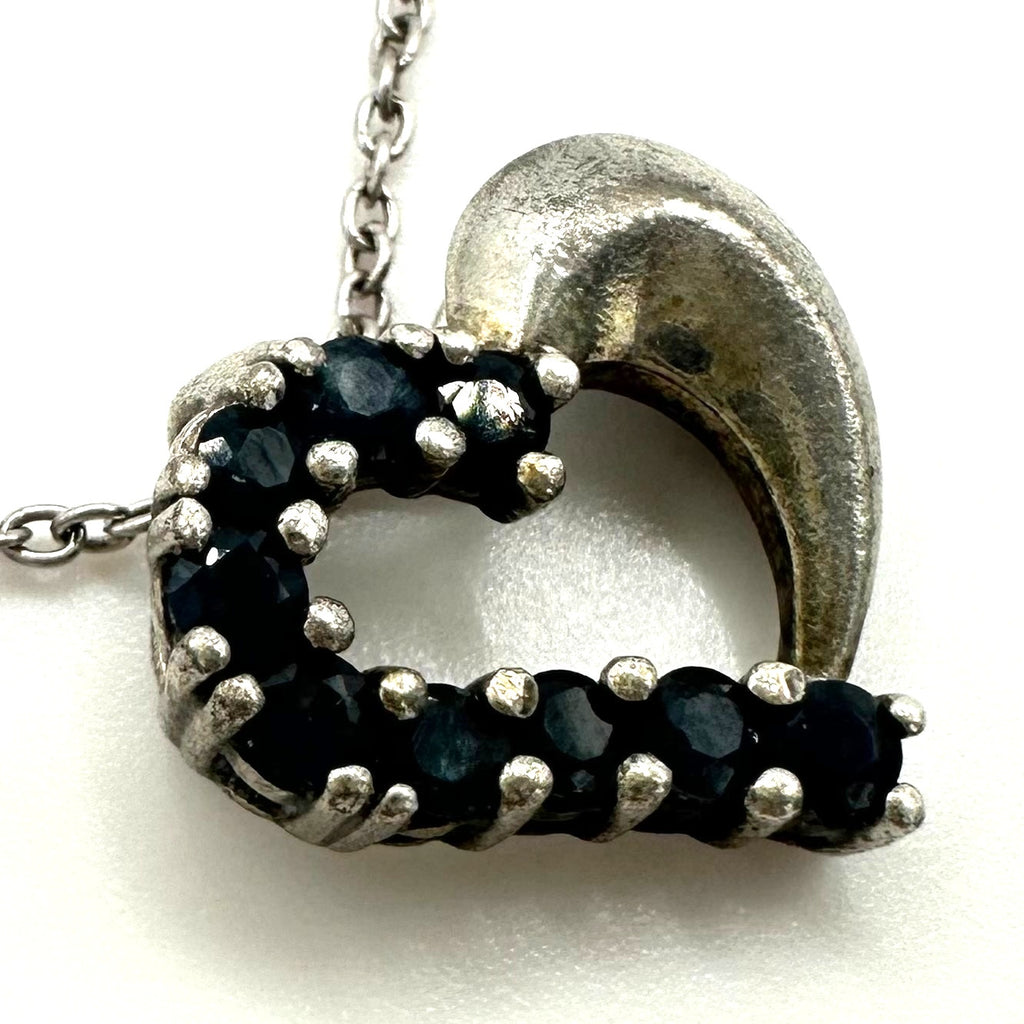 Vintage 925 sterling silver 3 cubic zirconia sapphire pendants chain necklace