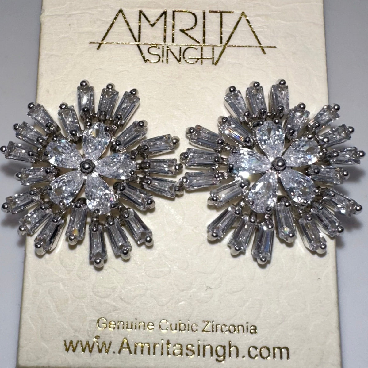 Amrita Singh silver tone clear cubic zirconia CZ starburst posts earrings