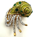 Swarovski Swan vintage gold plated Austrian crystal green enamel nautilus brooch