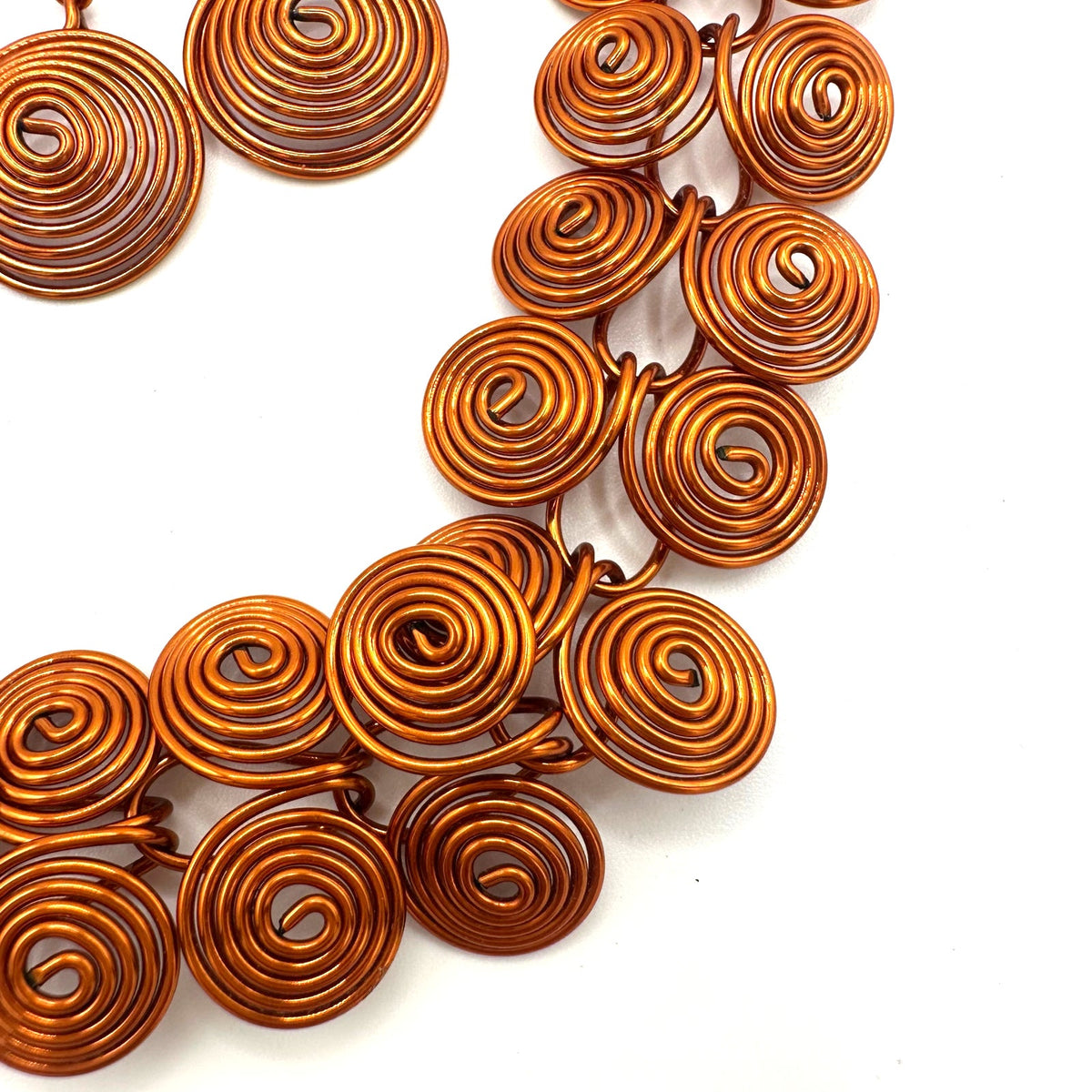 Vintage handmade artisan solid copper modernist necklace screw back earrings set