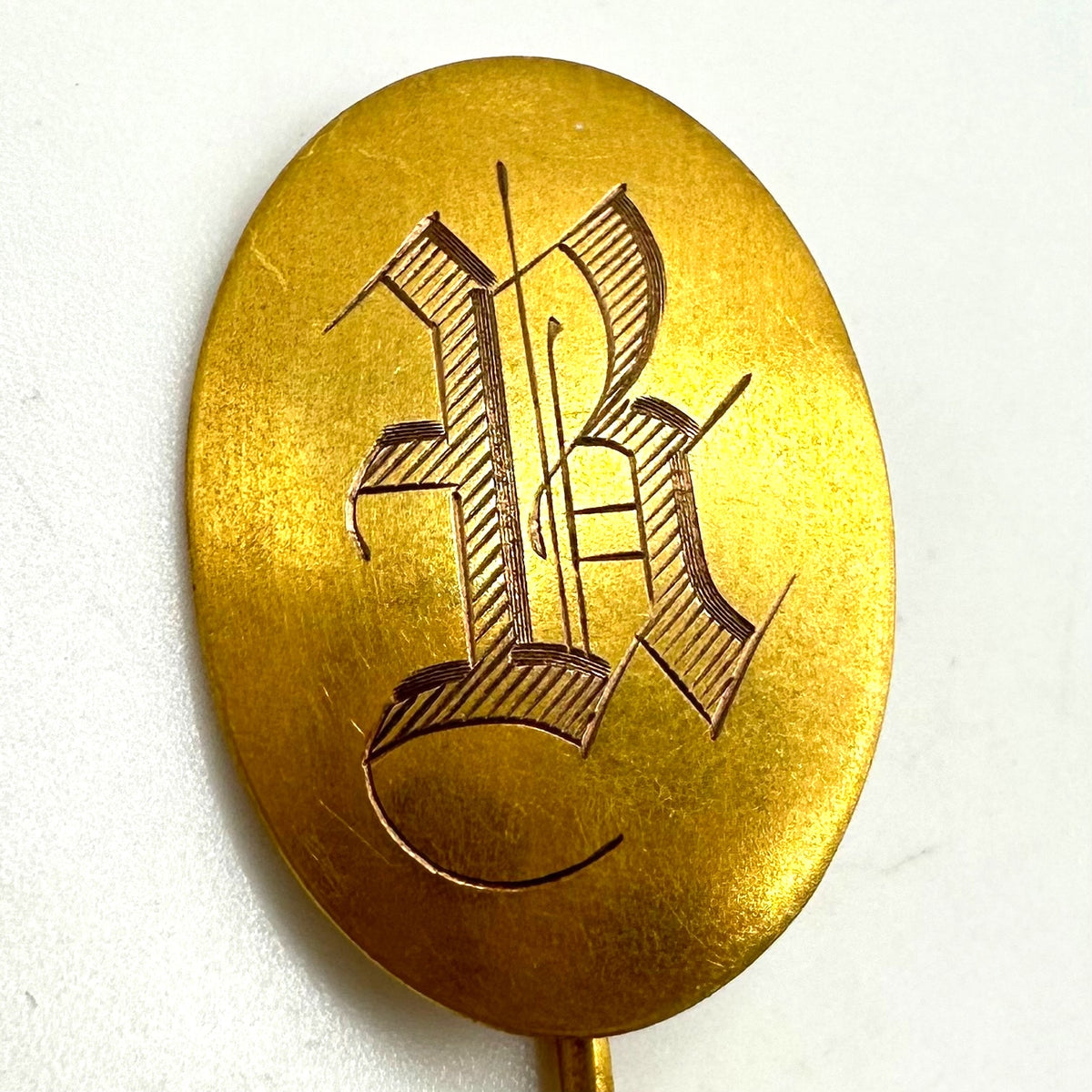Antique Victorian solid 10kt yellow gold etched “K” initial stick pin brooch