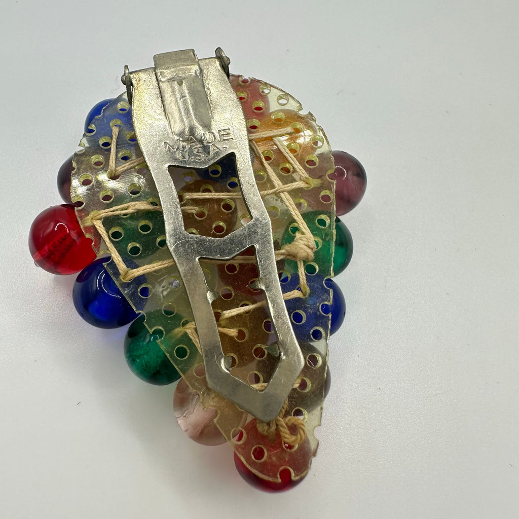 Miriam Haskell 1940s unsigned multicolor glass spheres beaded dress clip