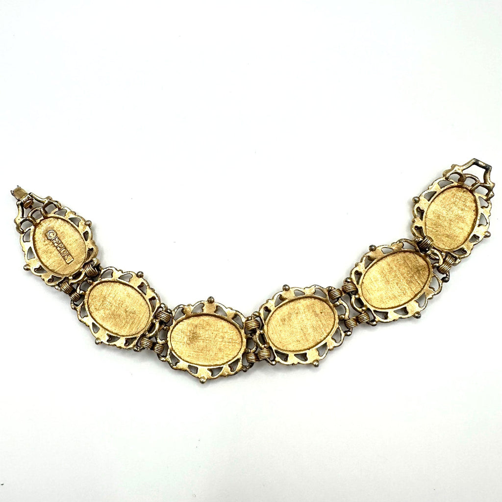 Emmons vintage gold tone dogwood floral textured flex link chain bracelet 7.25"
