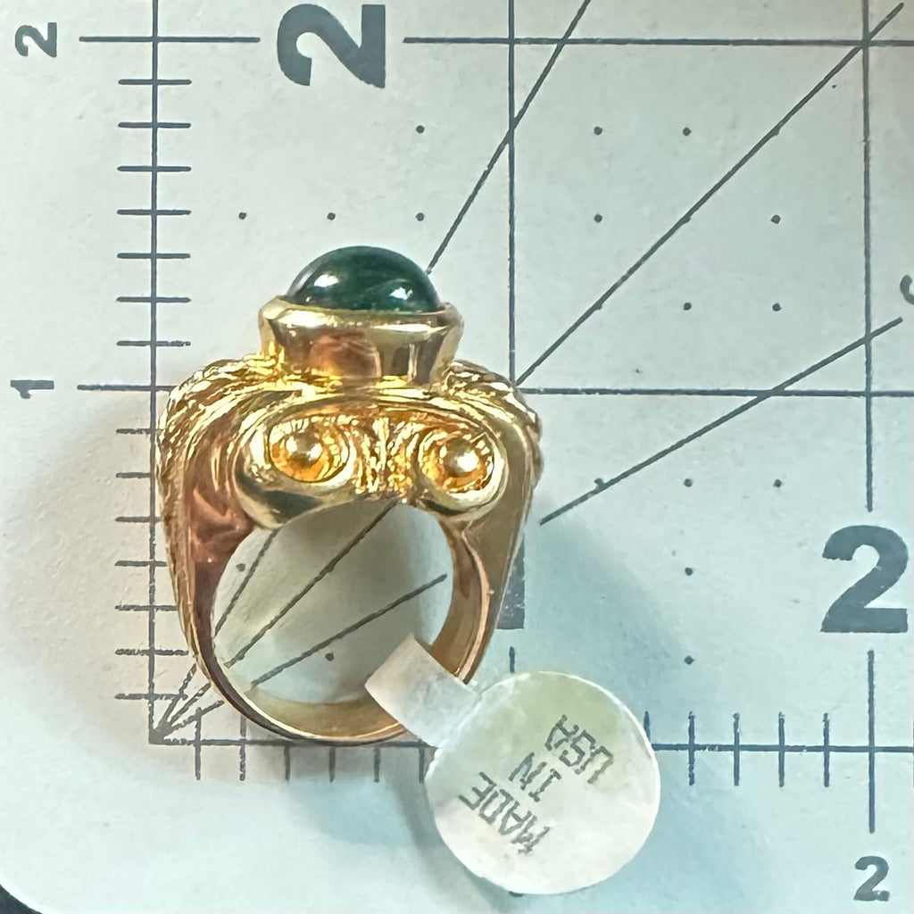 NWT Made in USA vintage gold plated green glass cabochon cocktail ring size 7