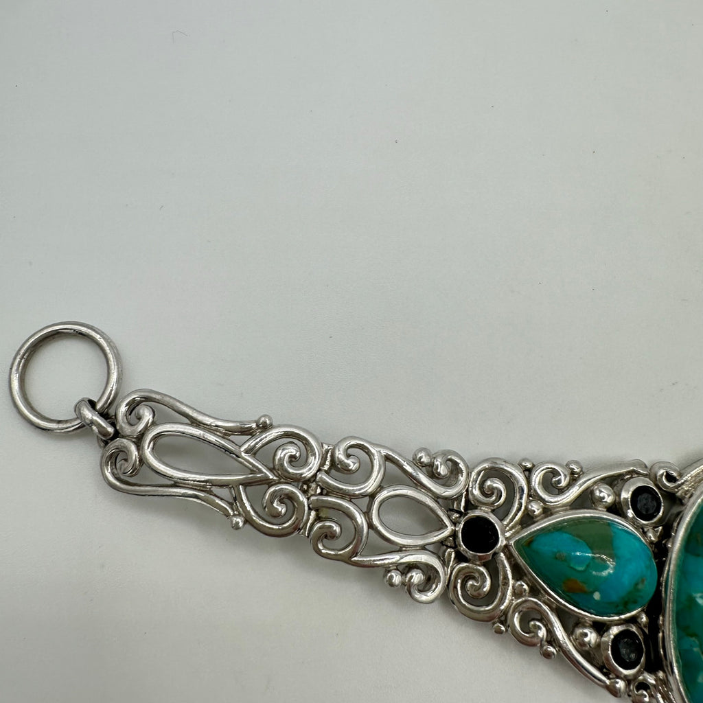 NF Thailand 925 sterling silver turquoise cabochons black rhinestones bracelet