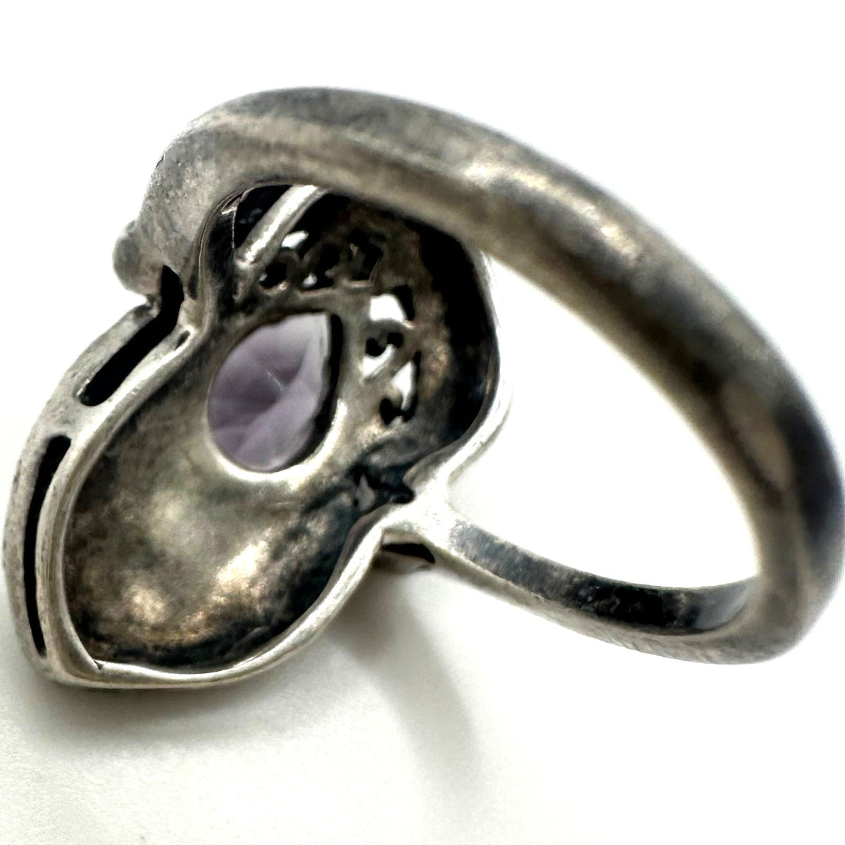 Vintage 925 sterling silver purple faux amethyst glass marcasite ring 6