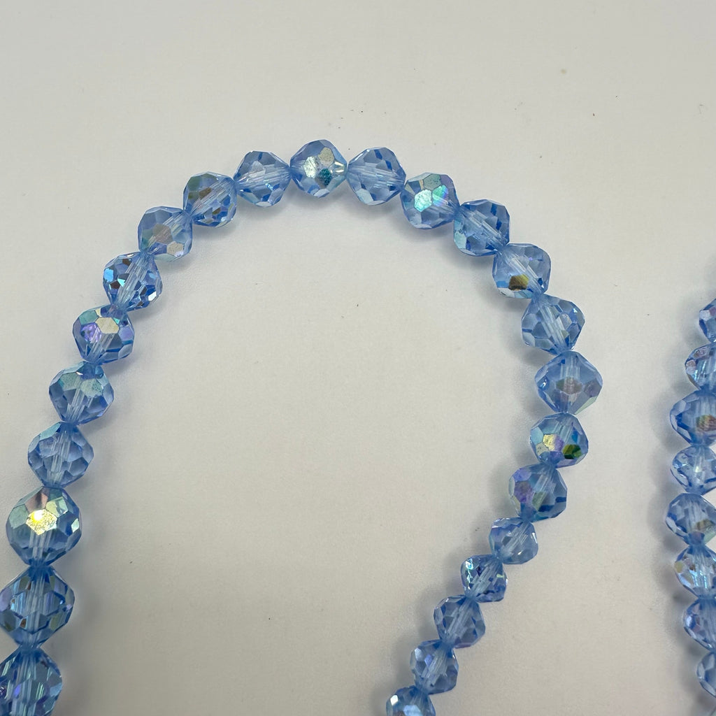 Vintage 1950s light blue AB glass beads beaded 28” graduated necklace