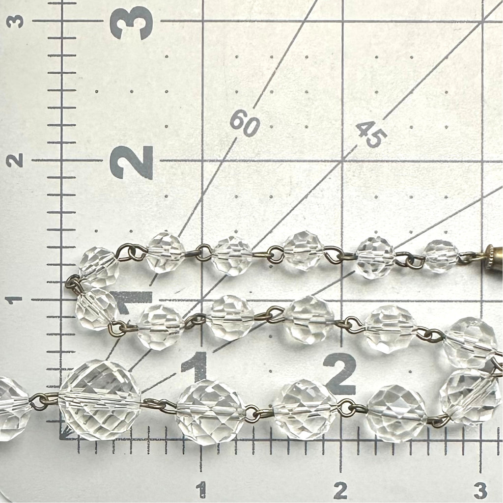 1940s vintage gold tone brass clear faceted glass beaded graduated 19" necklace