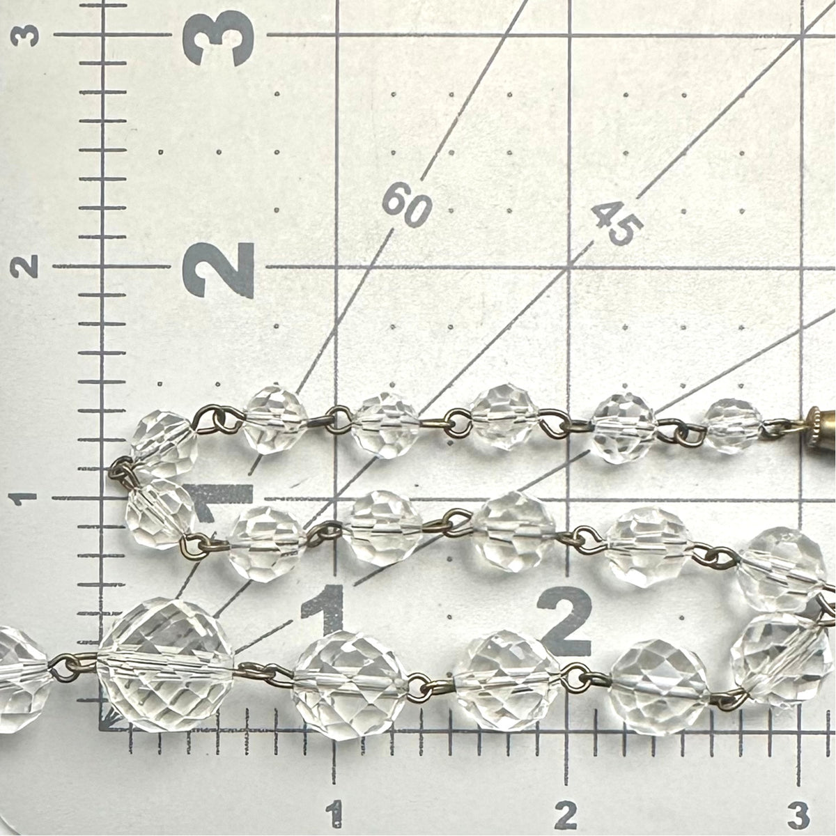 1940s vintage gold tone brass clear faceted glass beaded graduated 19" necklace