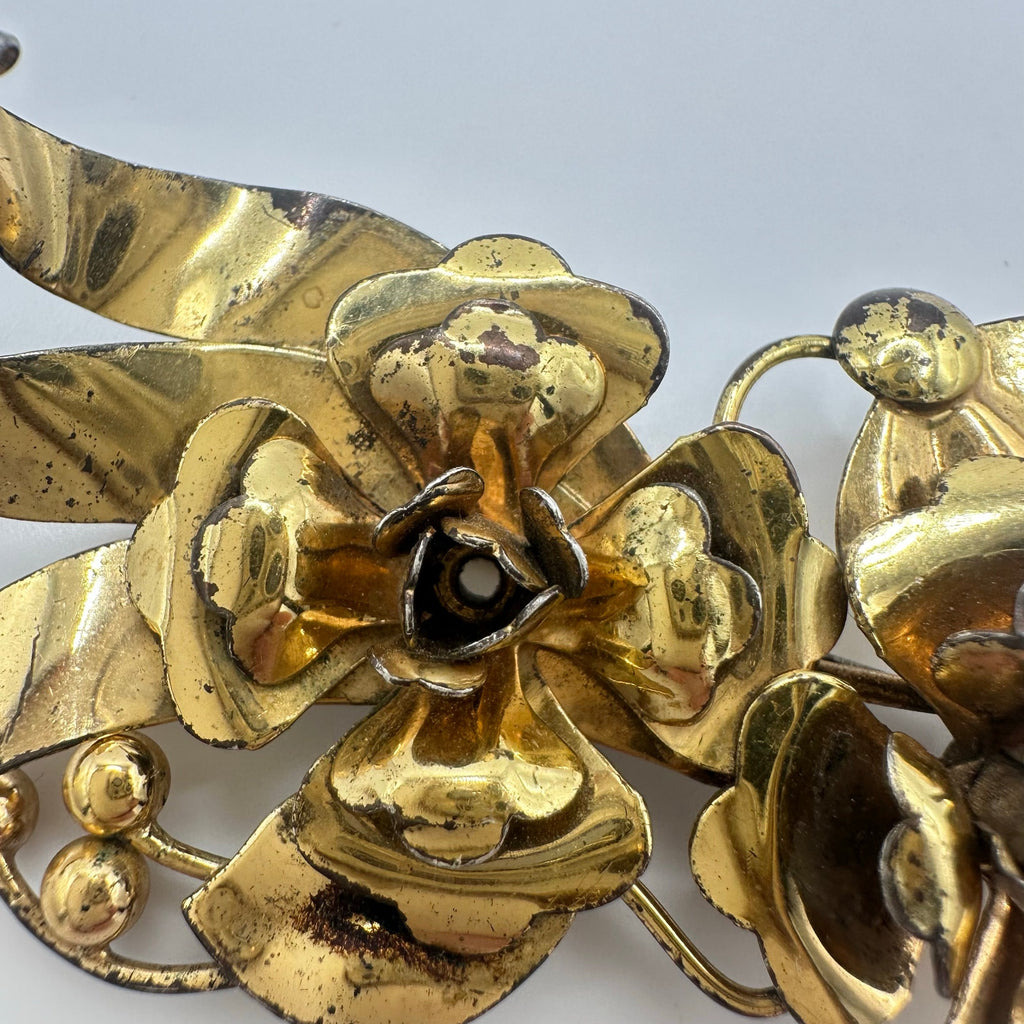 Harry Iskin 1940s vintage sterling silver gold vermeil floral flowers brooch pin
