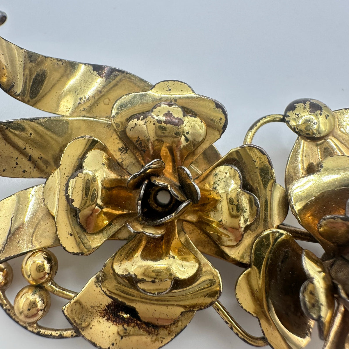 Harry Iskin 1940s vintage sterling silver gold vermeil floral flowers brooch pin