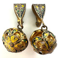 Vintage Spanish Damascene gold tone green black enamel clip on ball earrings