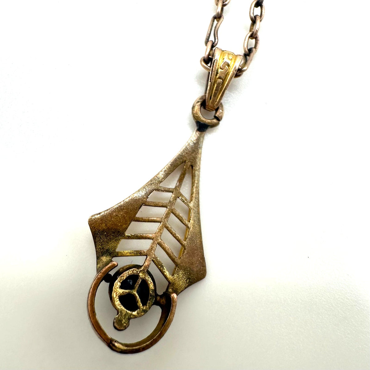 Antique Victorian Edwardian gold filled chain blue glass pendant necklace