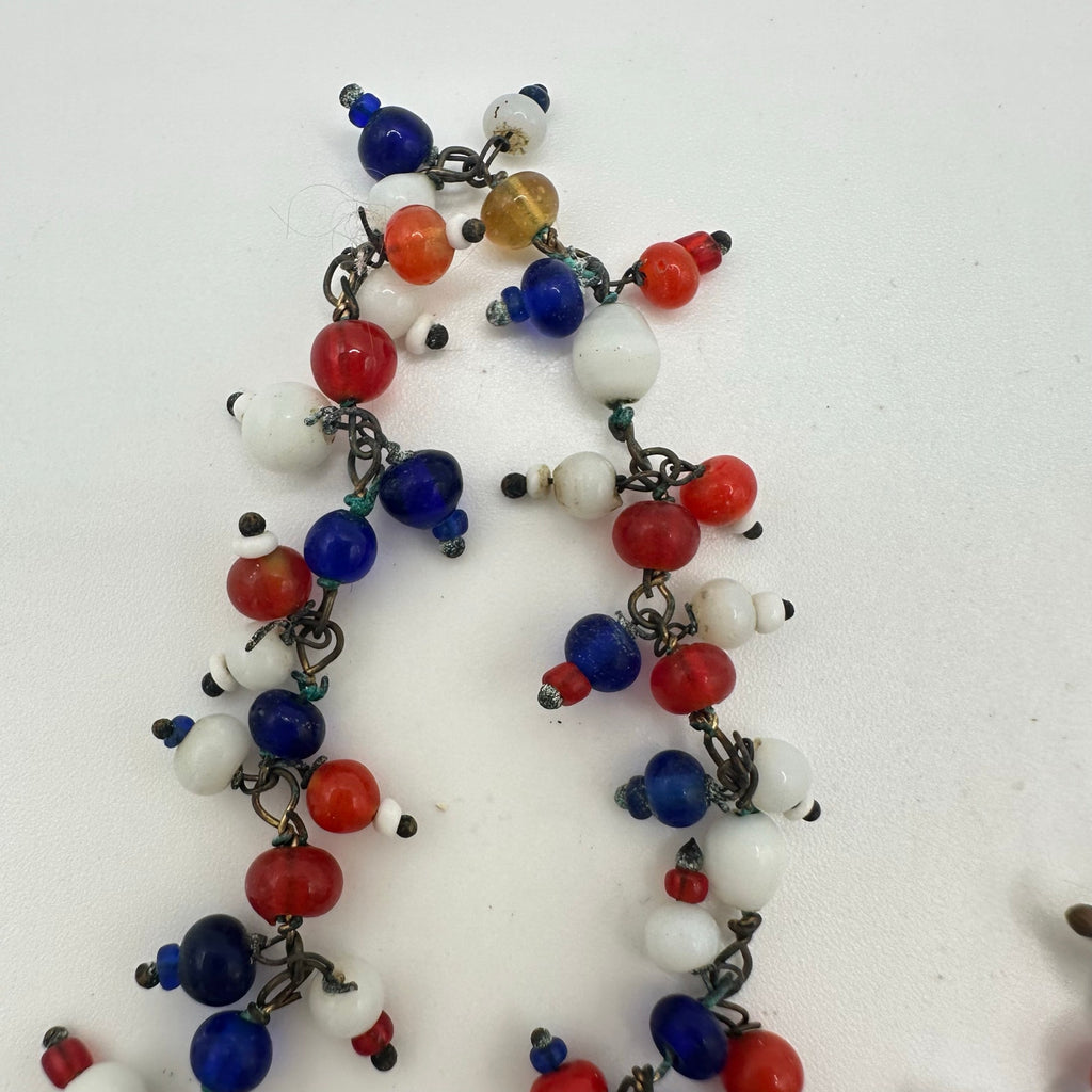 1940s vintage patriotic red white blue Czech glass beads beaded 50” necklace