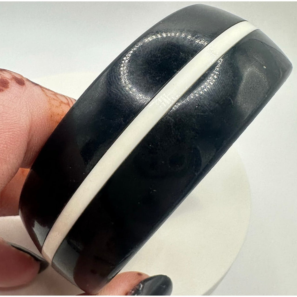 1940s vintage retro black white lucite statement chunky bangle bracelet