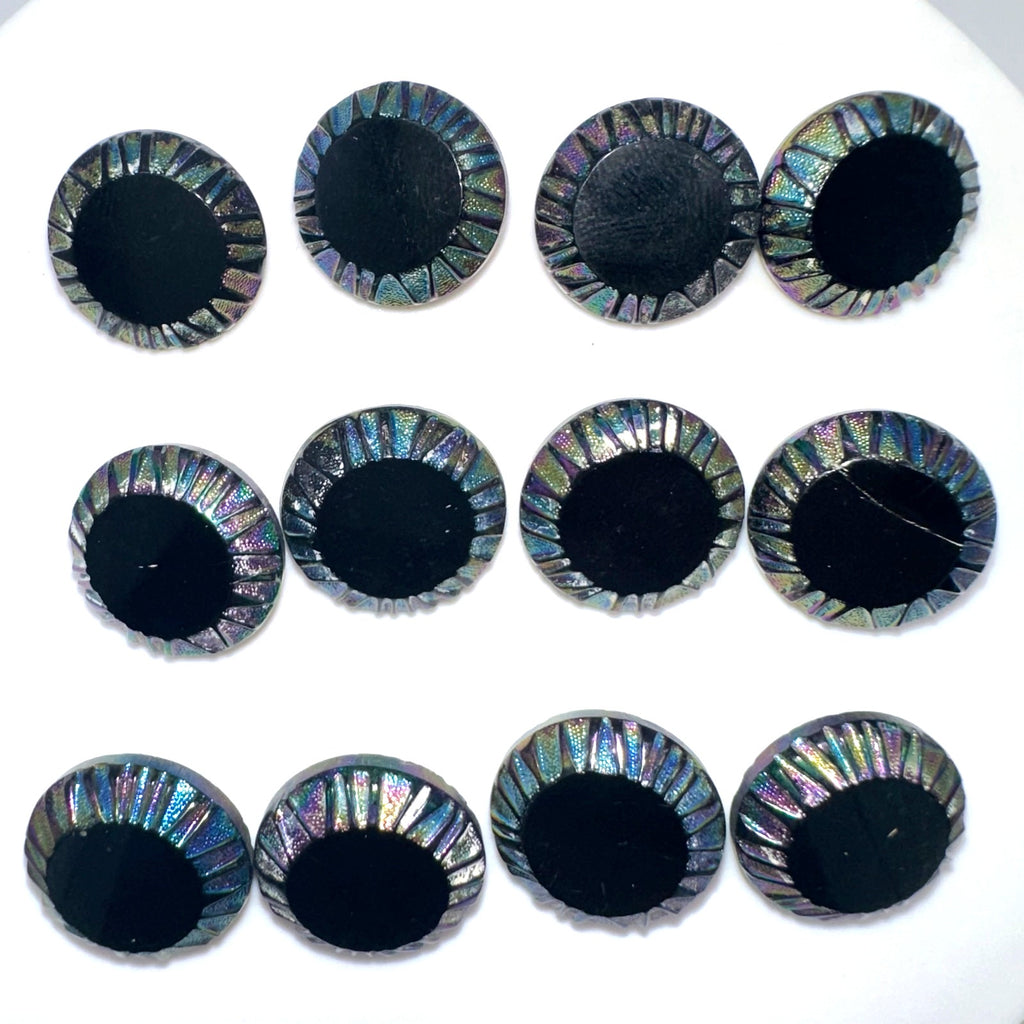 Bundle lot 12 vintage antique 0.69" black Czech carnival glass luster buttons