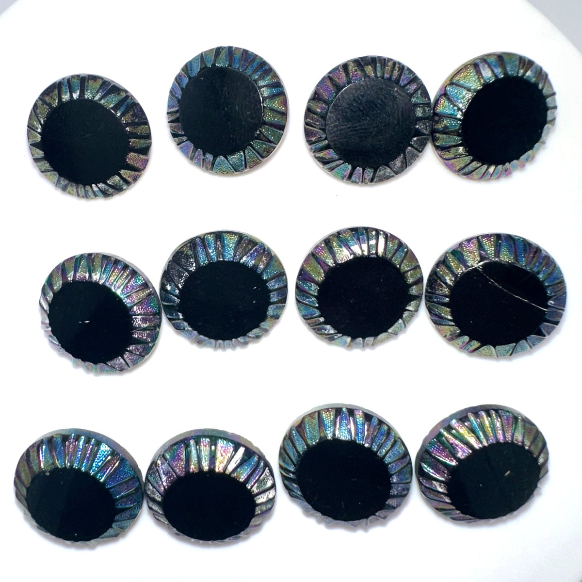 Bundle lot 12 vintage antique 0.69" black Czech carnival glass luster buttons
