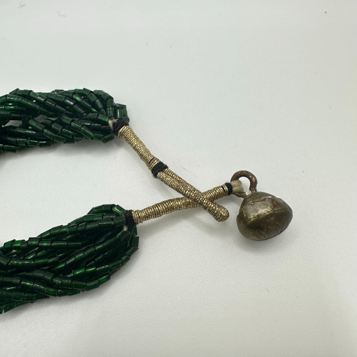Antique vintage emerald green art glass tube beads beaded twisted necklace